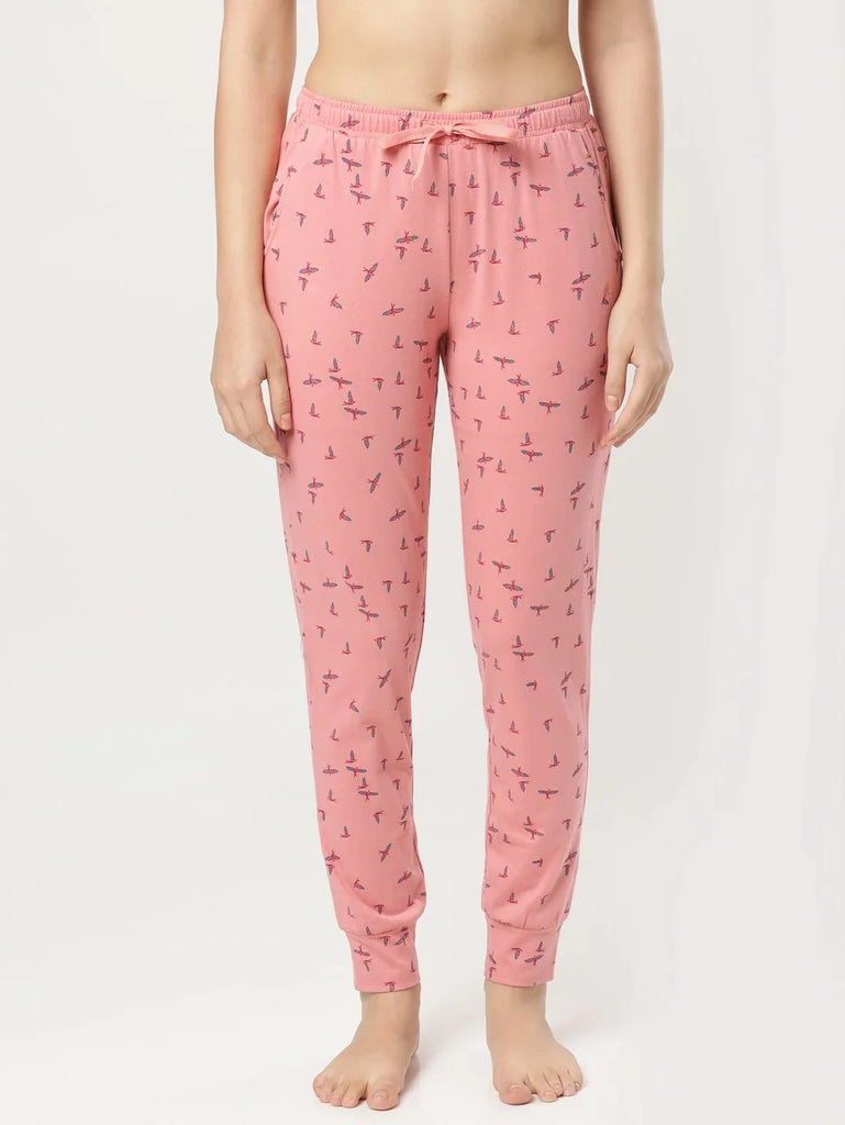 Brandied Apricot JOCKEY Women's Relaxed Fit Cuffed Hem Styled Printed Pyjama.