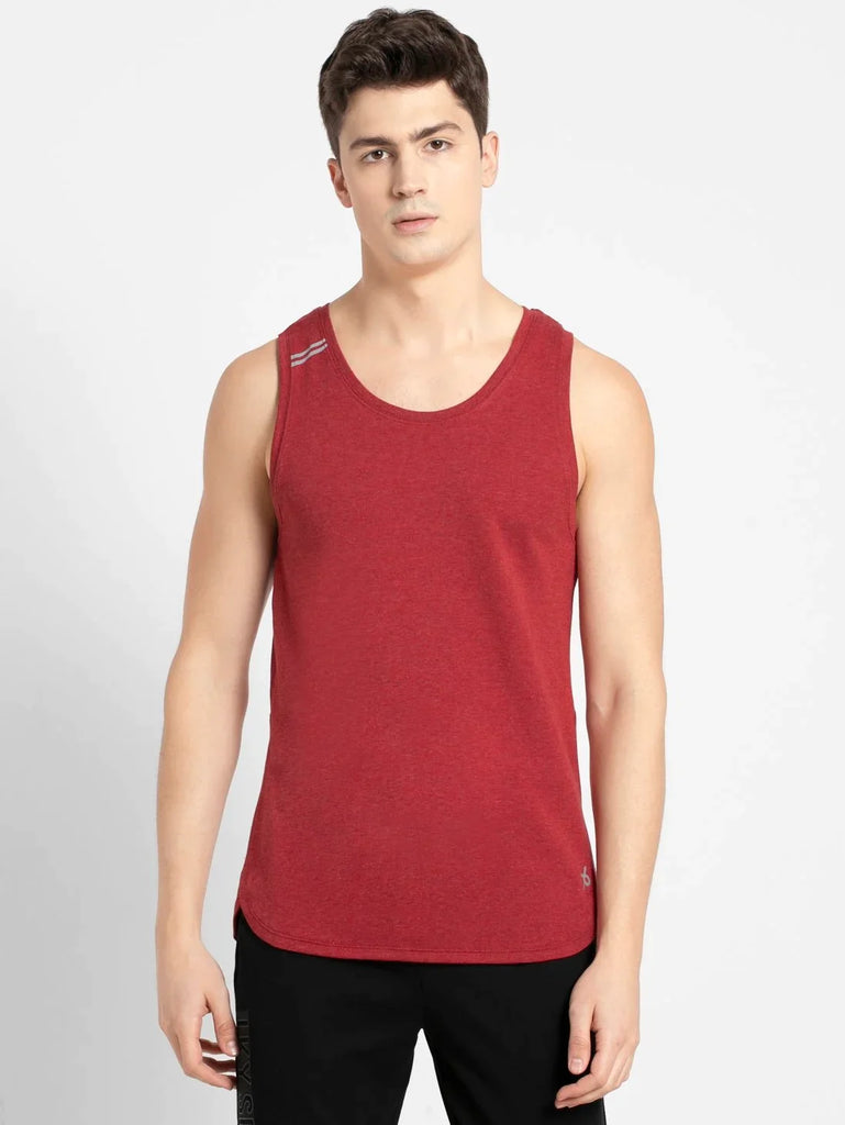 Bric Red Melange JOCKEY Men's Solid Low Neck Tank Top