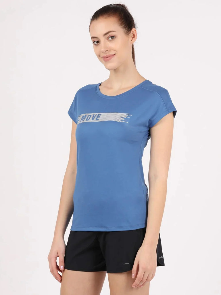 Bright Cobalt JOCKEY Women's Relaxed Fit Printed Round Neck Half Sleeve T-Shirt