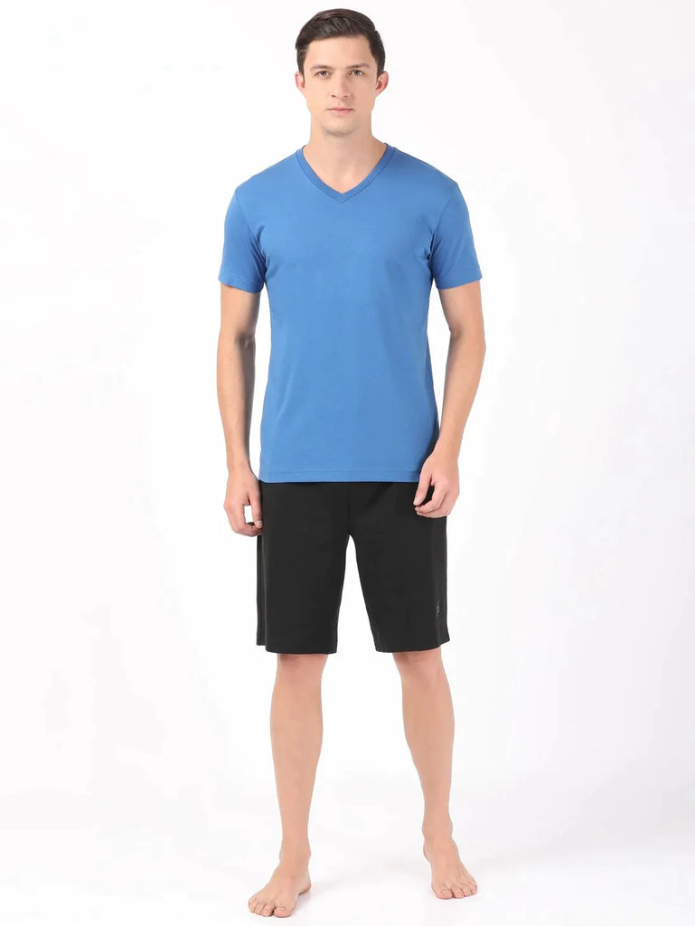 Bright Cobalt JOCKEY Men's Solid V Neck Half Sleeve T-Shirt