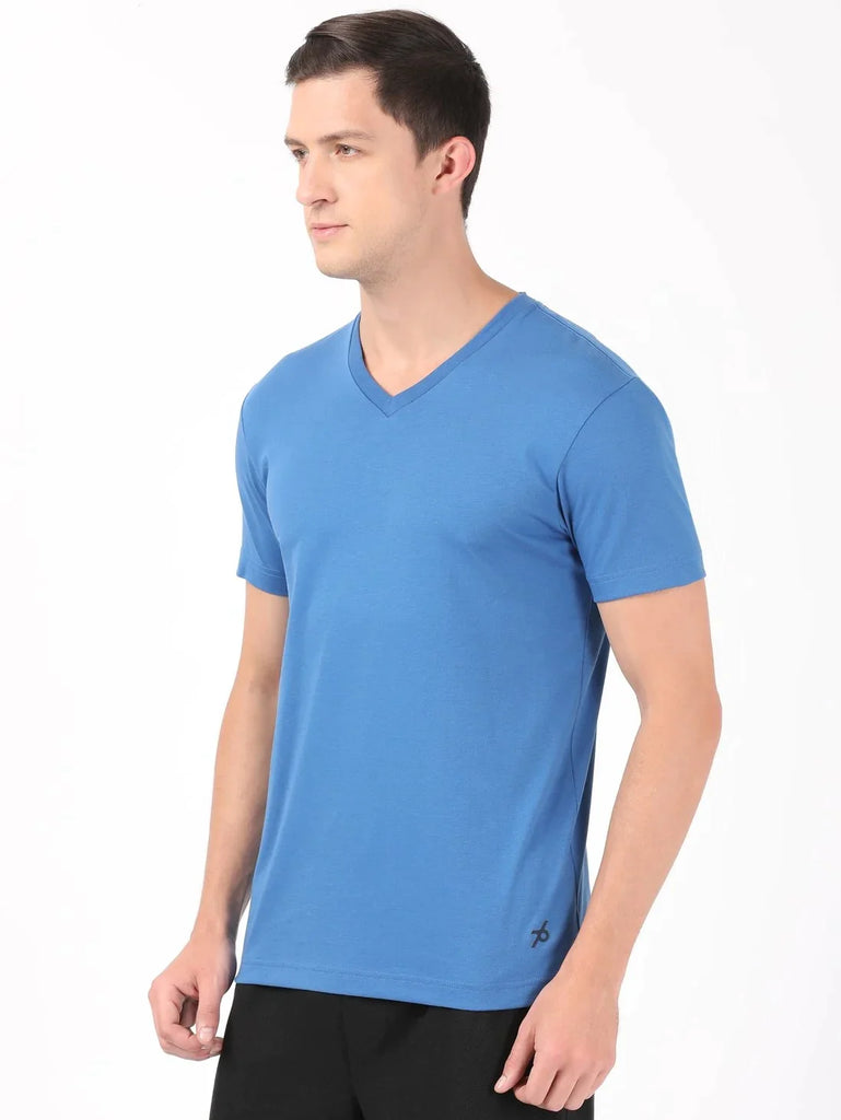 Bright Cobalt JOCKEY Men's Solid V Neck Half Sleeve T-Shirt