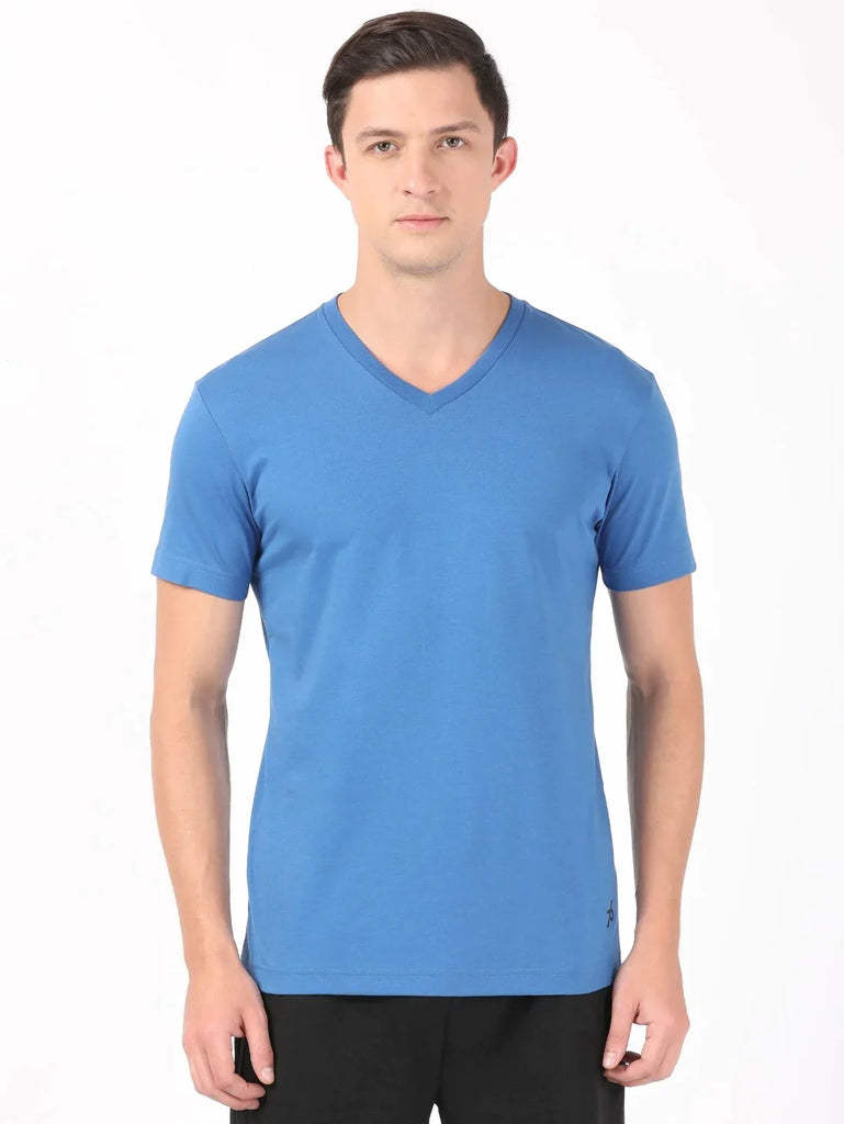 Bright Cobalt JOCKEY Men's Solid V Neck Half Sleeve T-Shirt