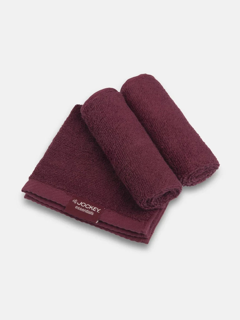 Burgundy Jockey Cotton Terry Ultrasoft and Durable Solid Face Towel (pack of 3)