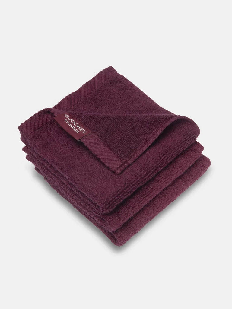 Burgundy Jockey Cotton Terry Ultrasoft and Durable Solid Face Towel (pack of 3)