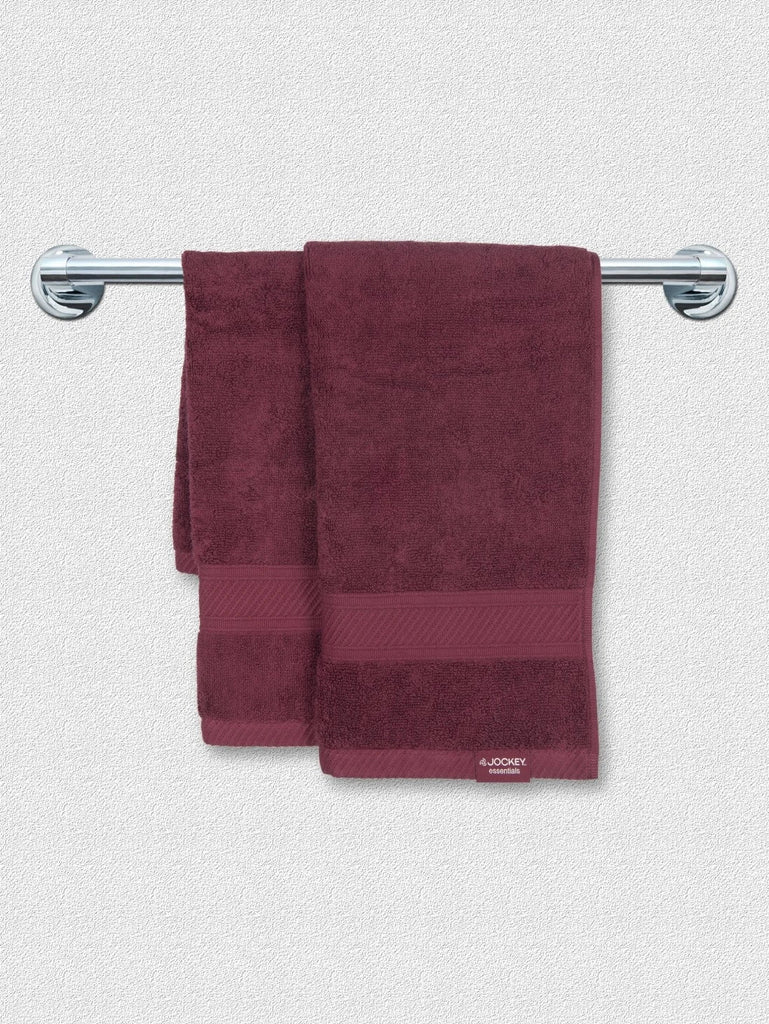 Burgundy Jockey Cotton Terry Ultrasoft and Durable Solid Hand Towel (Pack of 2)