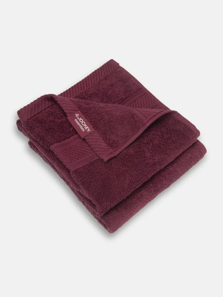 Burgundy Jockey Cotton Terry Ultrasoft and Durable Solid Hand Towel (Pack of 2)