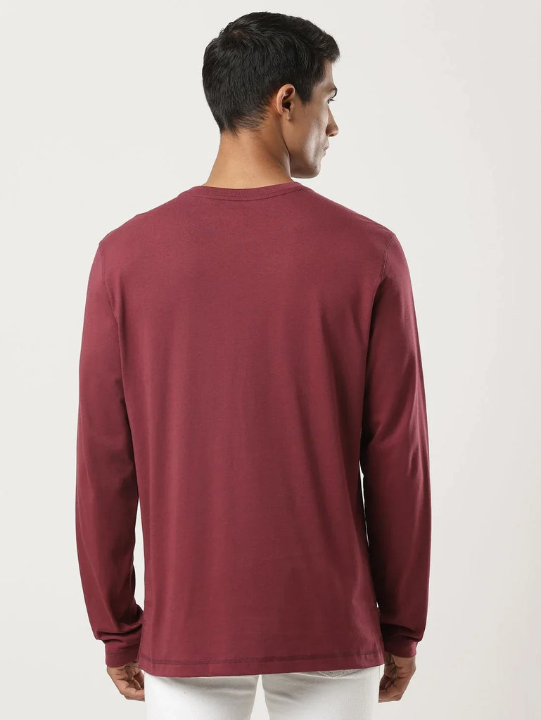 Burgundy JOCKEY Men's Solid Full Sleeve Henley T-Shirt 