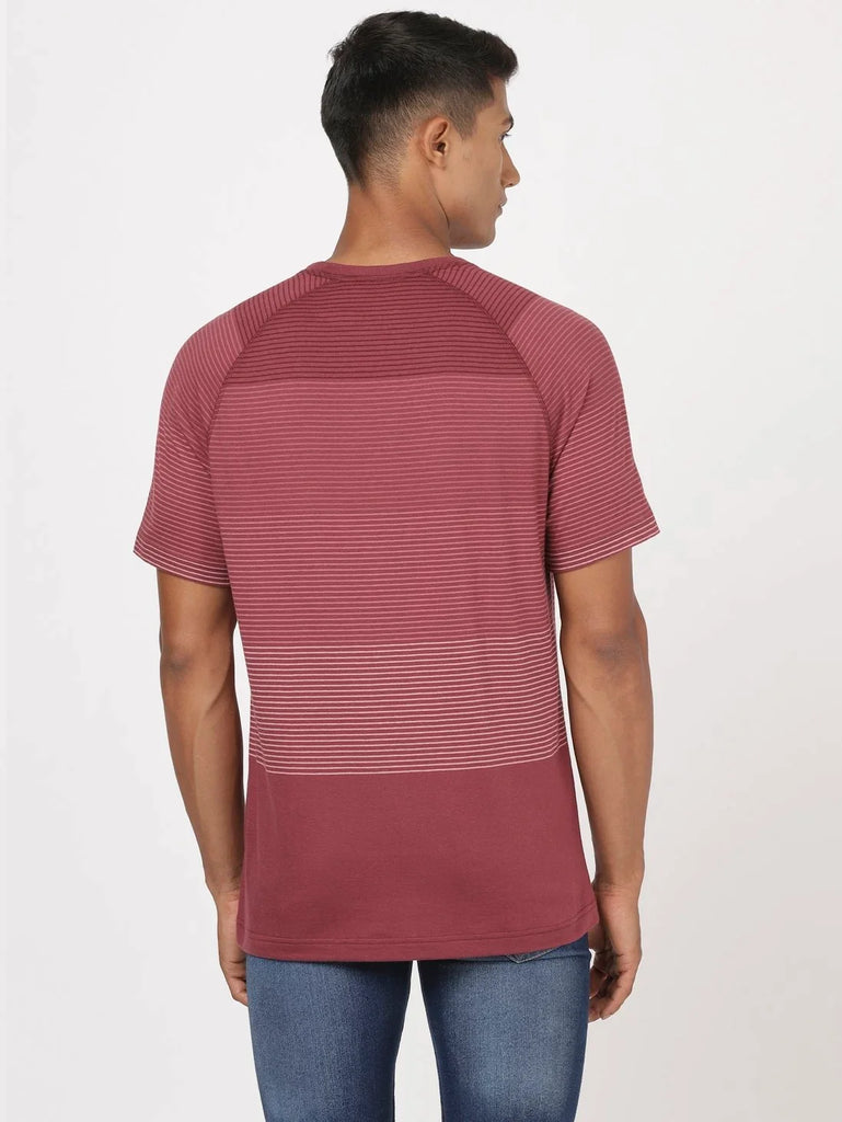 Burgundy JOCKEY Men's Striped Round Neck Half Sleeve T-Shirt