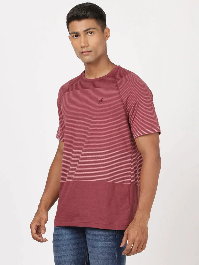 Burgundy JOCKEY Men's Striped Round Neck Half Sleeve T-Shirt