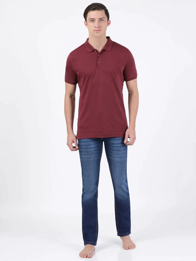 Burgundy JOCKEY Men's Solid Half Sleeve Polo T-Shirt