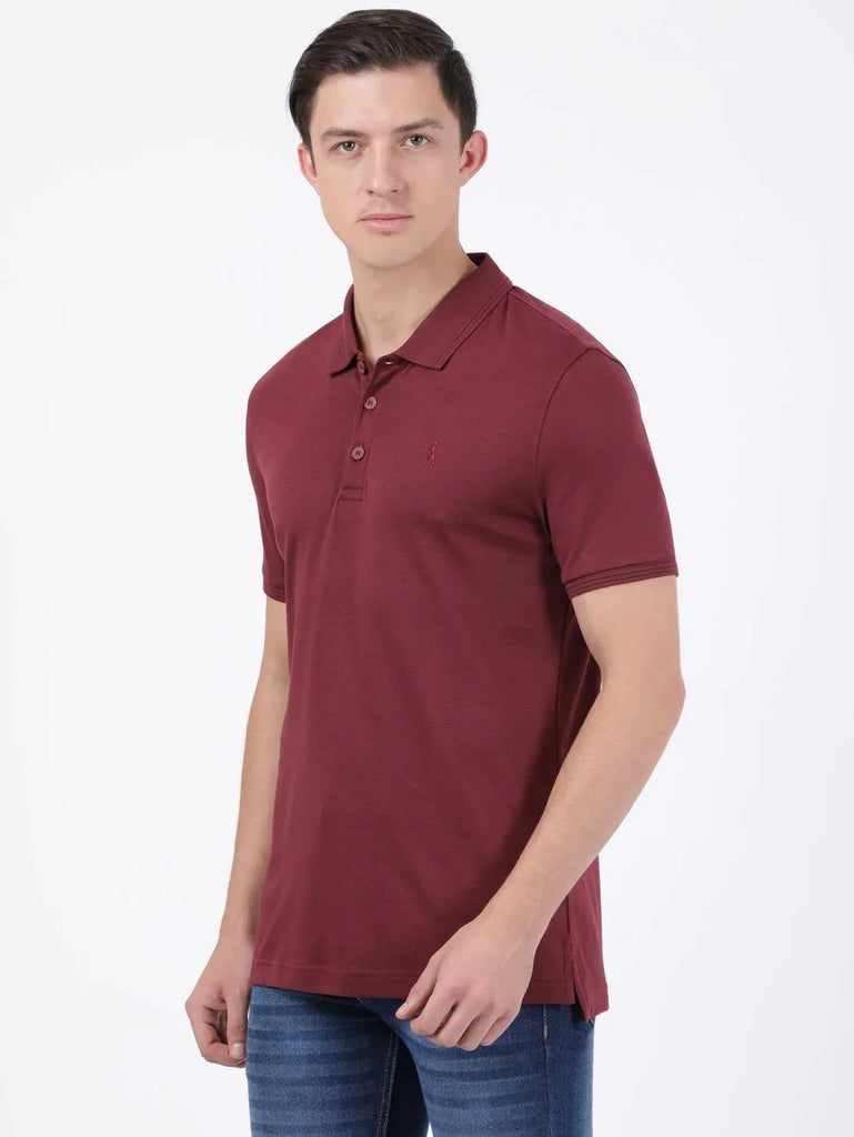 Burgundy JOCKEY Men's Solid Half Sleeve Polo T-Shirt