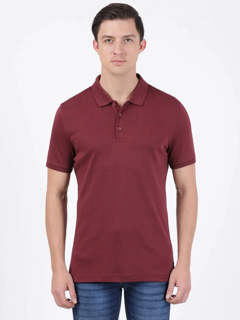 Burgundy JOCKEY Men's Solid Half Sleeve Polo T-Shirt