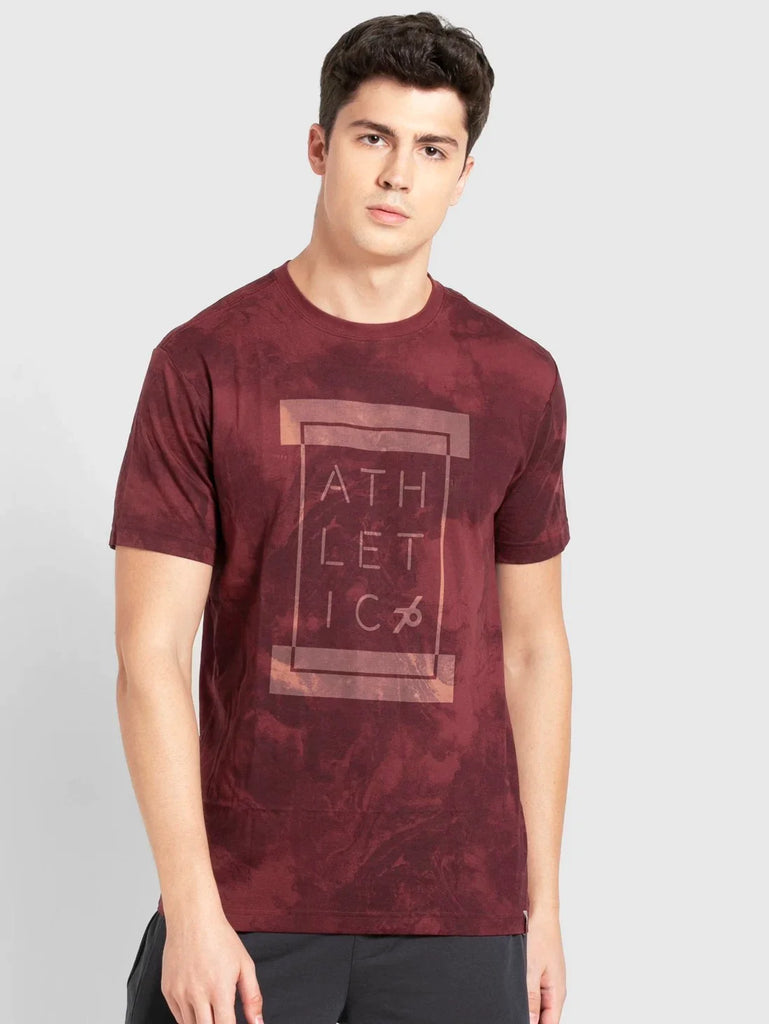 Burgundy Print JOCKEY Men's Printed Round Neck Half Sleeve T-Shirt