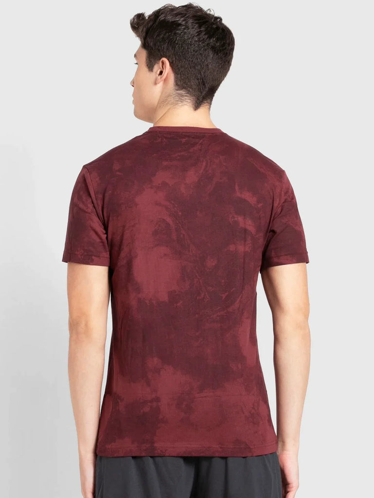 Burgundy Print JOCKEY Men's Printed Round Neck Half Sleeve T-Shirt