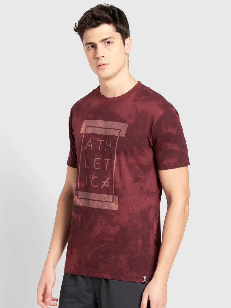 Burgundy Print JOCKEY Men's Printed Round Neck Half Sleeve T-Shirt