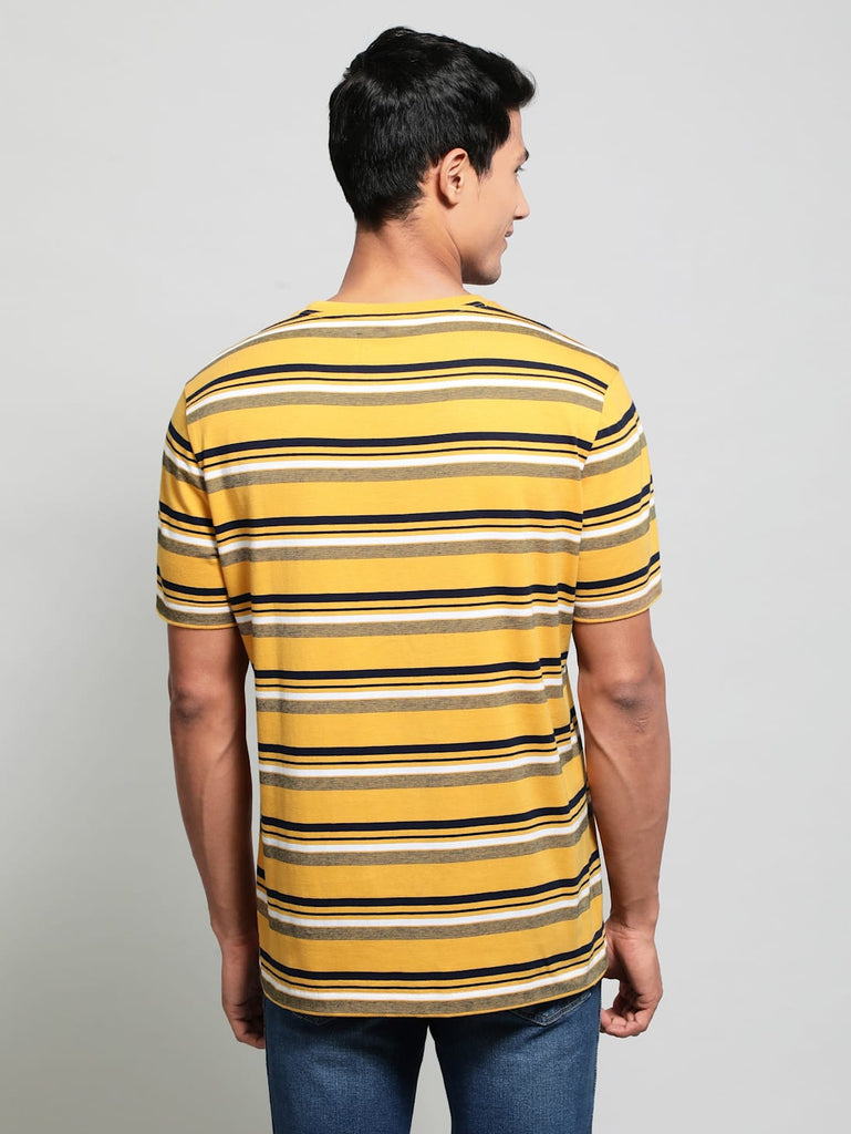 Burnt Gold - Navy - White JOCKEY Men's Striped Round Neck Half Sleeve T-Shirt