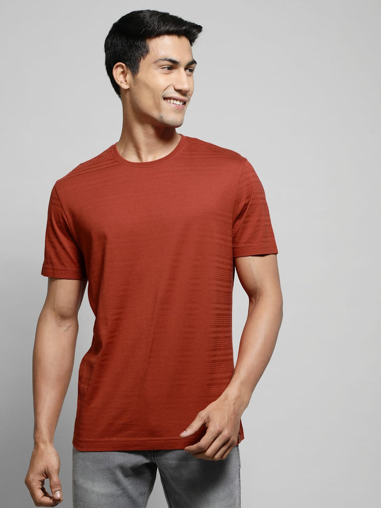 Burnt Henna JOCKEY Men's Solid Round Neck Half Sleeve T-Shirt