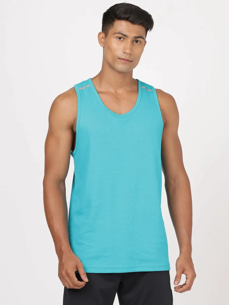 Caribbean Turquoise JOCKEY Men's Solid Low Neck Tank Top