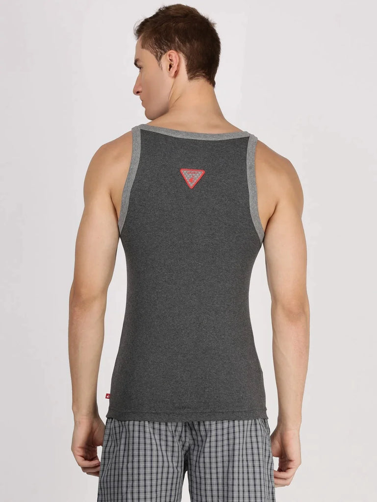 Charcoal Melange & Midgrey Melange Jockey Cotton Rib Square Neckline Gym Vest for Men