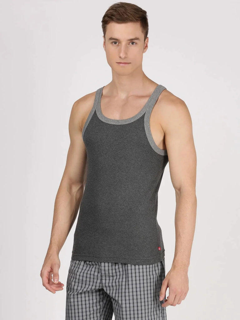 Charcoal Melange & Midgrey Melange Jockey Cotton Rib Square Neckline Gym Vest for Men