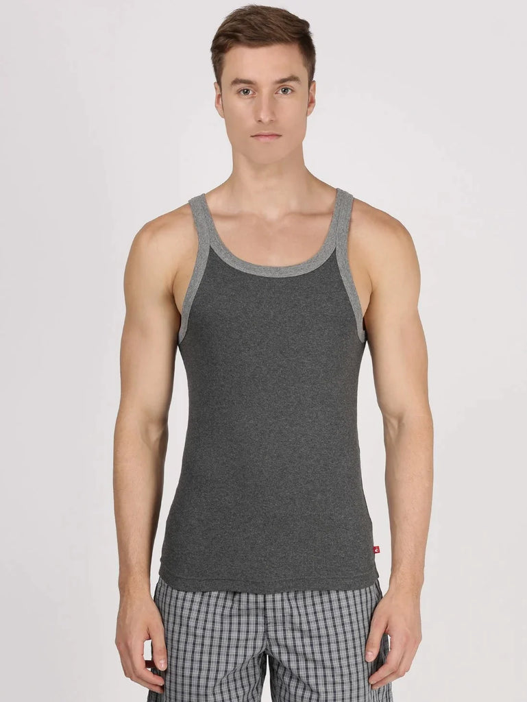 Charcoal Melange & Midgrey Melange Jockey Cotton Rib Square Neckline Gym Vest for Men