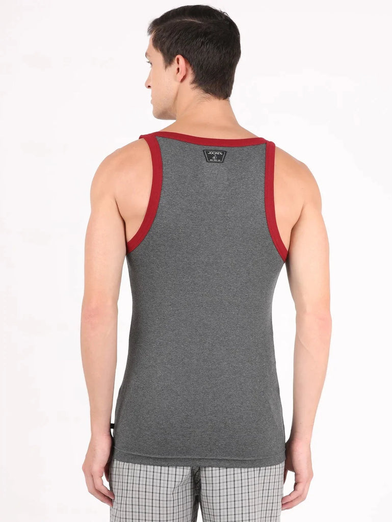 Charcoal Melange & Reflecting Pond Jockey Cotton Rib Square Neckline Gym Vest for Men