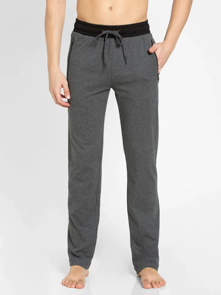 Charcoal Melange & Black Slim Fit JOCKEY Men's Trackpants