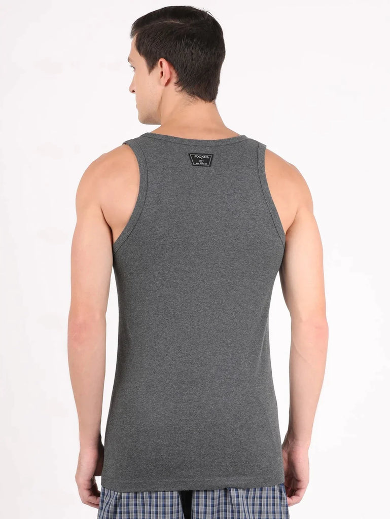 Charcoal Melange Jockey Cotton Rib Square Neck Sleeveless Vest for Men