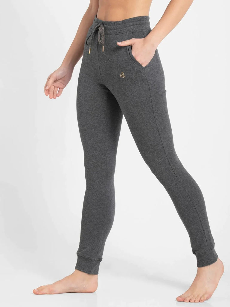 Charcoal Melange Jockey Women's Super Combed Cotton Elastane French Terry Slim Fit Joggers