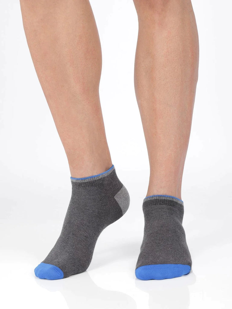 Charcoal Melange Jockey Men's Compact Cotton Stretch Low Show Socks With Stay Fresh Treatment