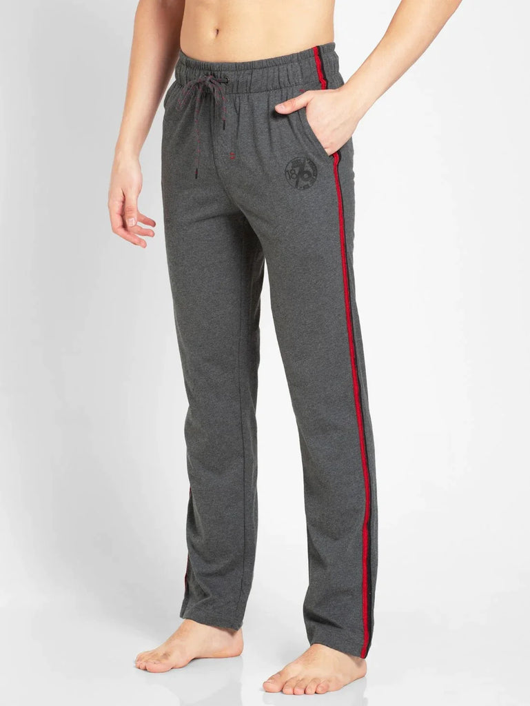 Charcoal Melange & Neon Blue Slim Fit JOCKEY Men's Trackpants