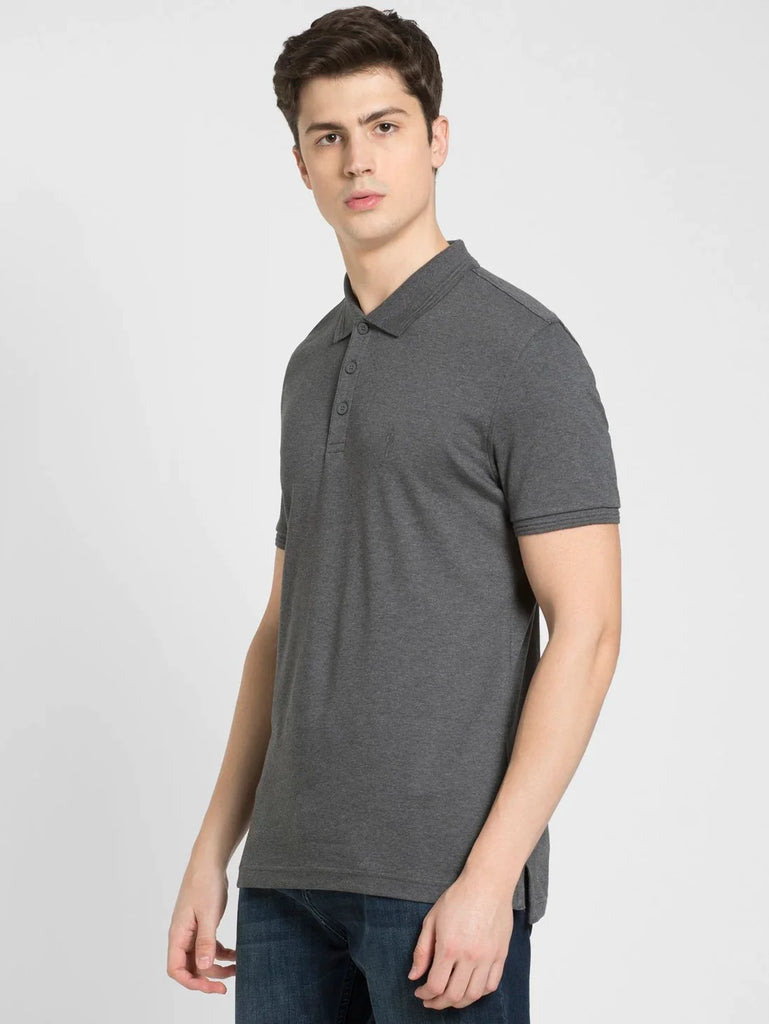 Charcoal Melange JOCKEY Men's Solid Half Sleeve Polo T-Shirt