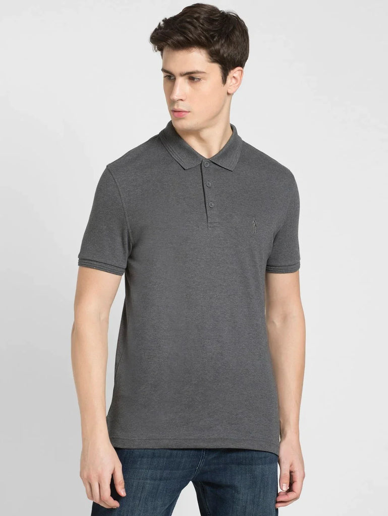 Charcoal Melange JOCKEY Men's Solid Half Sleeve Polo T-Shirt