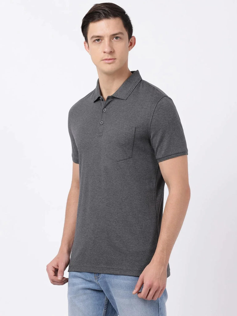 Charcoal Melange JOCKEY Men's Solid Half Sleeve Polo T-Shirt