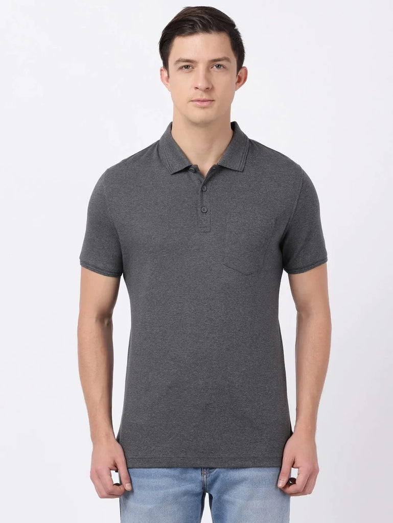 Charcoal Melange JOCKEY Men's Solid Half Sleeve Polo T-Shirt