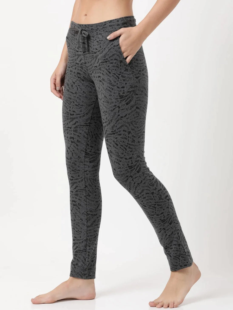 Charcoal Melange Printed Slim Fit JOCKEY Women's Trackpants 