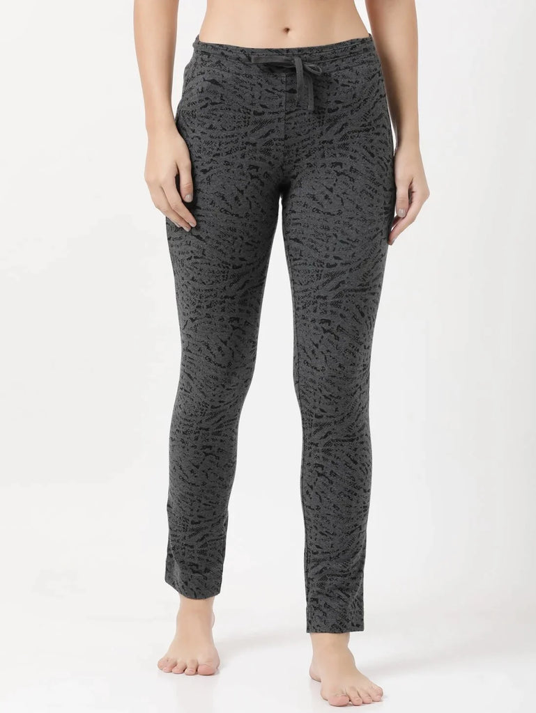 Charcoal Melange Printed Slim Fit JOCKEY Women's Trackpants 