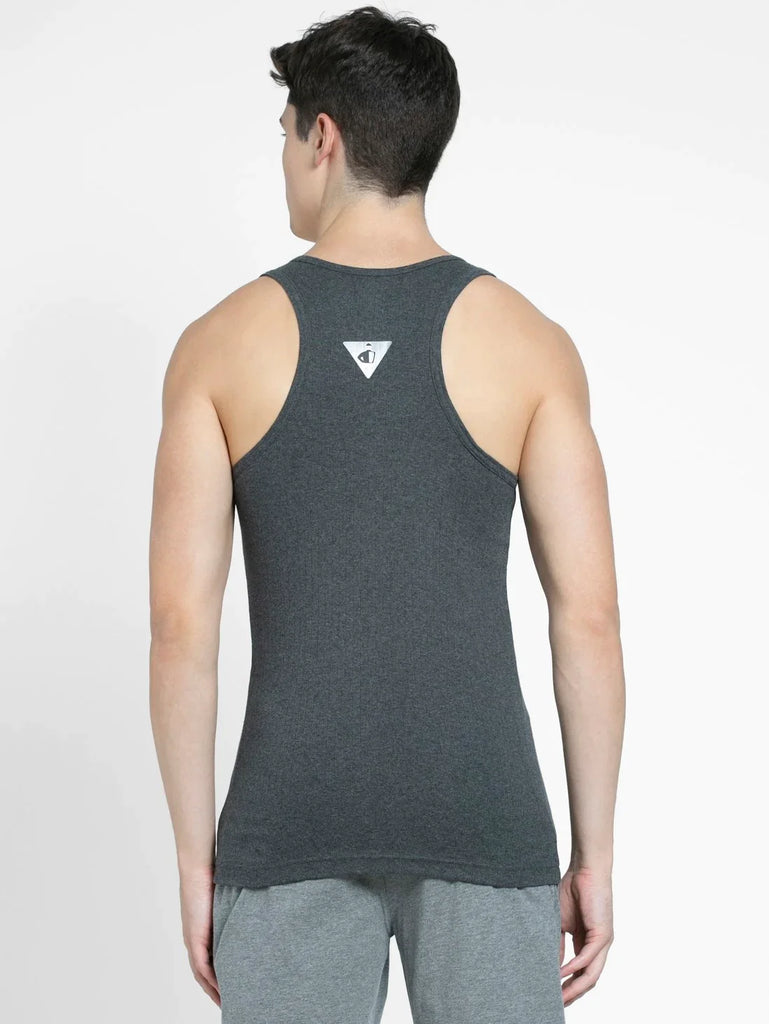 Charcoal Melange Jockey Cotton Rib Racer Gym Vest for Men