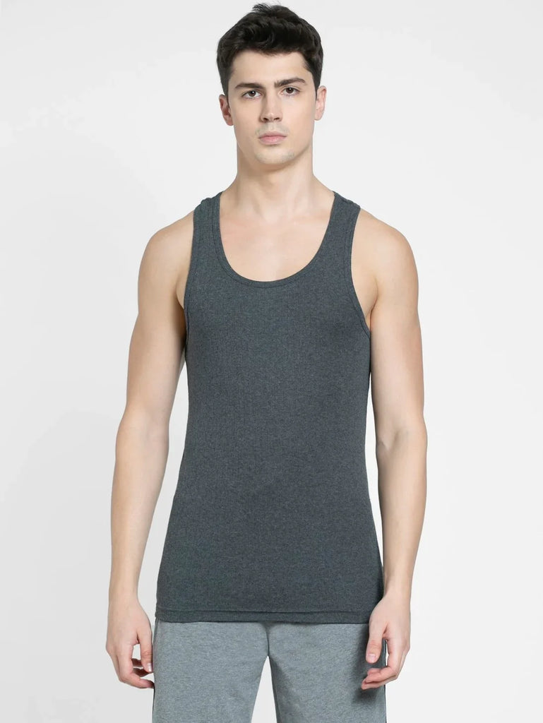 Charcoal Melange Jockey Cotton Rib Racer Gym Vest for Men