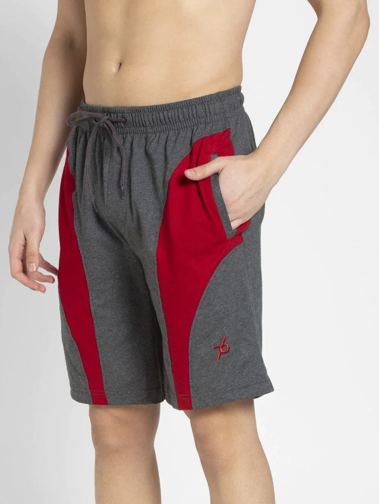 Charcoal Melange & Shanghai Red JOCKEY Men's Straight Fit Solid Shorts