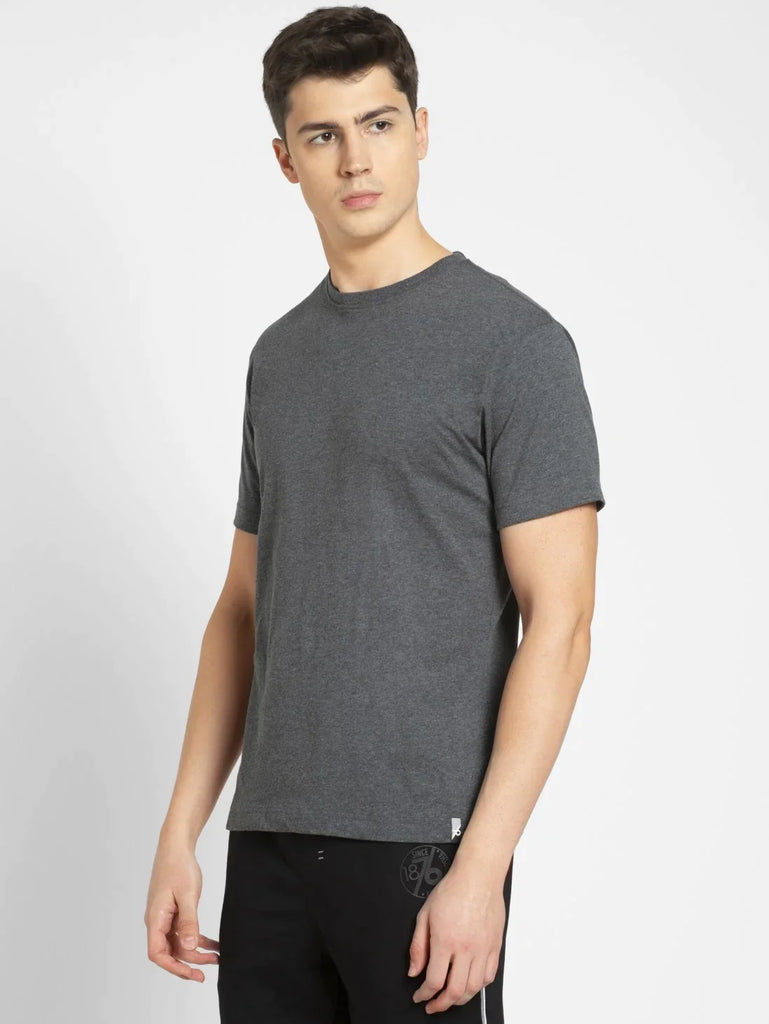 Charcoal Melange JOCKEY Men's Printed Round Neck Half Sleeve T-Shirt