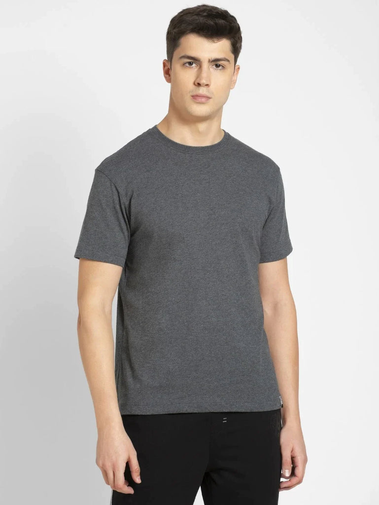 Charcoal Melange JOCKEY Men's Printed Round Neck Half Sleeve T-Shirt