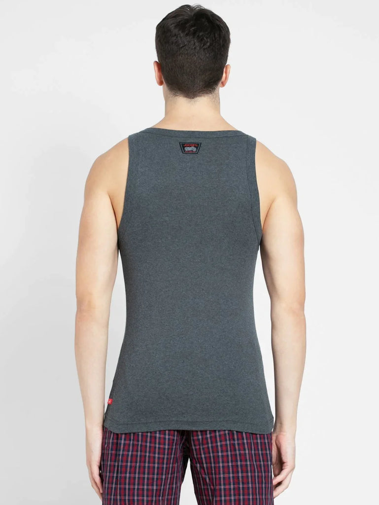 Charcoal Melange Jockey Cotton Rib Square Neckline Gym Vest  for Men