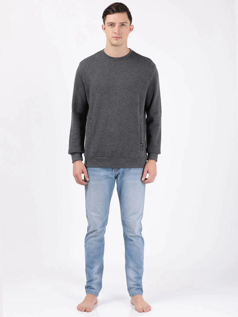 Charcoal Melange JOCKEY Men's Super Combed Cotton Rich Plated Sweatshirt