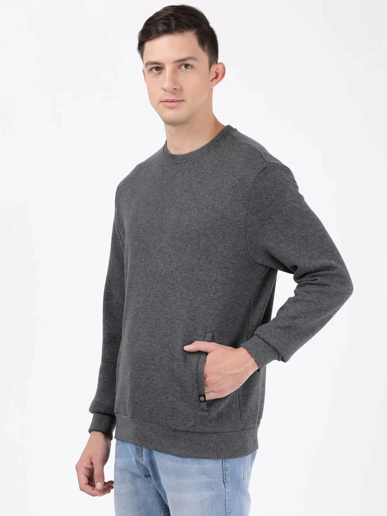 Charcoal Melange JOCKEY Men's Super Combed Cotton Rich Plated Sweatshirt