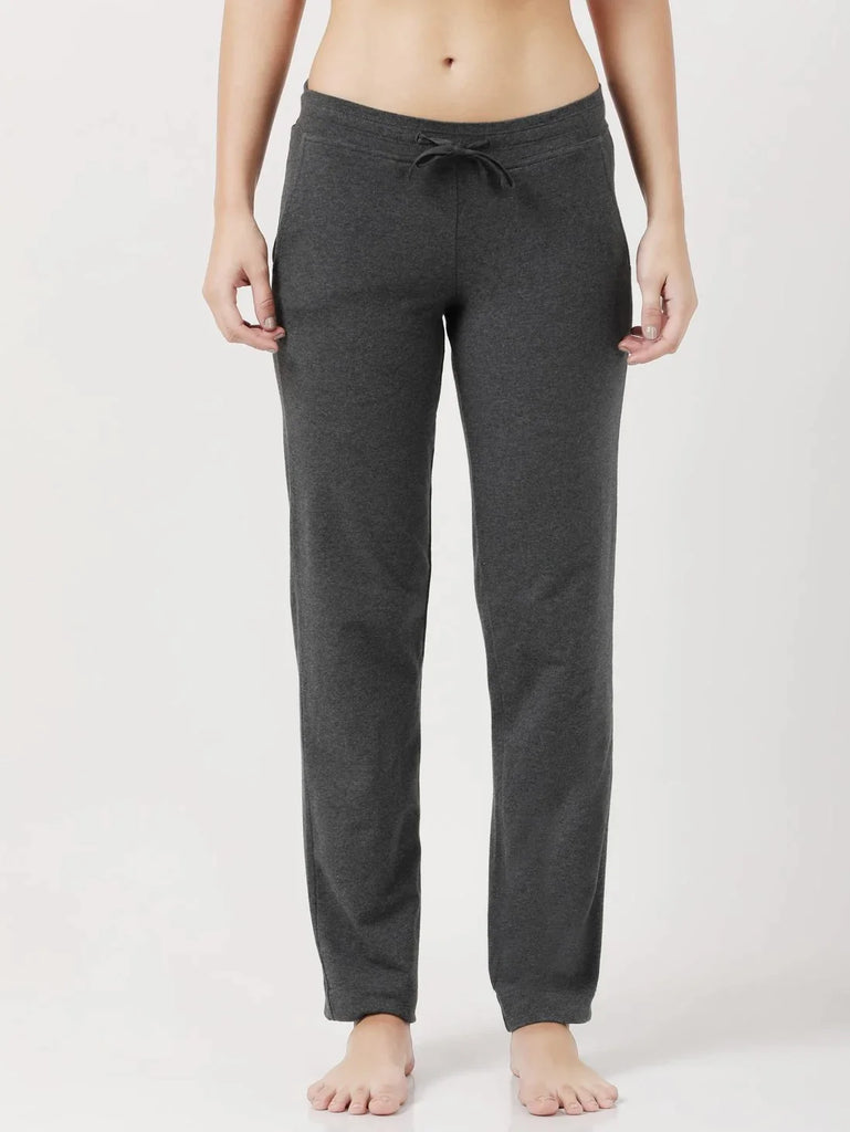 Charcoal Melange Relaxed Fit JOCKEY Women's Trackpants 