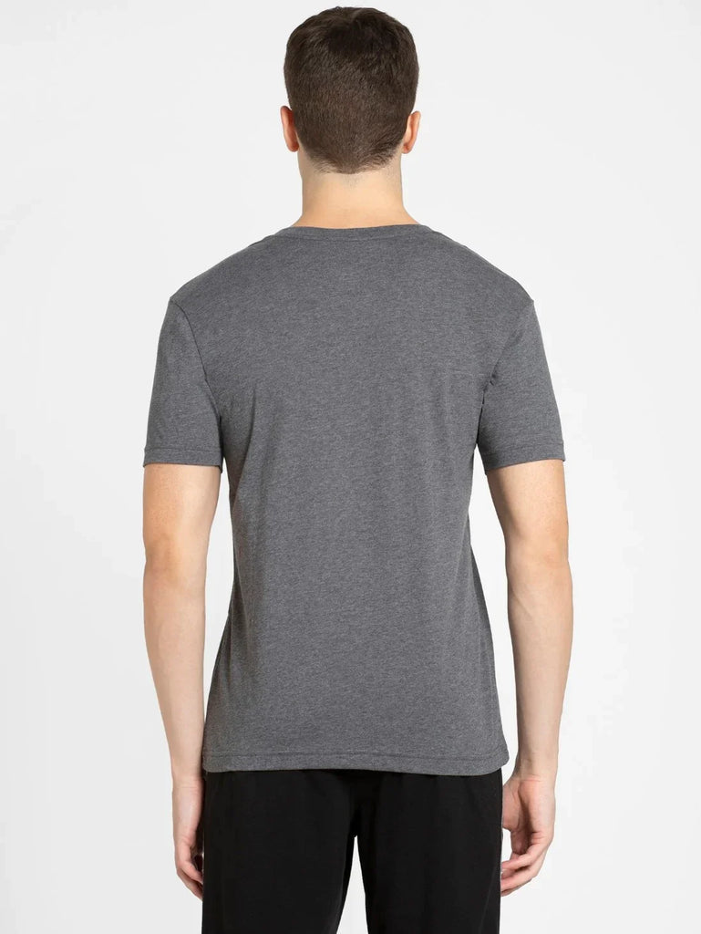 Charcoal Melange JOCKEY Men's Solid V Neck Half Sleeve T-Shirt