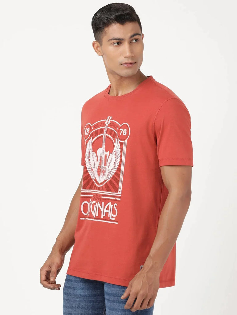 Cinnabar JOCKEY Men's Printed Round Neck Half Sleeve T-Shirt 