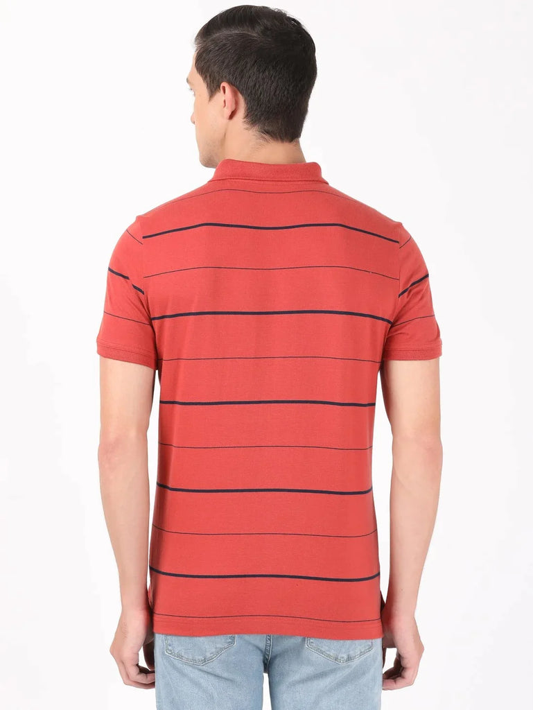 Cinnabar/Navy JOCKEY Men's Cotton Rich Striped Half Sleeve Polo T-Shirt