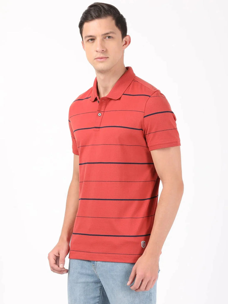 Cinnabar/Navy JOCKEY Men's Cotton Rich Striped Half Sleeve Polo T-Shirt